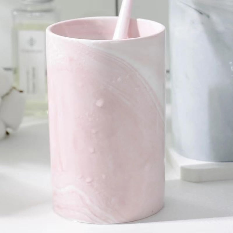 RabyLeo Marble ceramic mug, creative toothbrush holder, simple drinking cup. (Pink) - Image 5